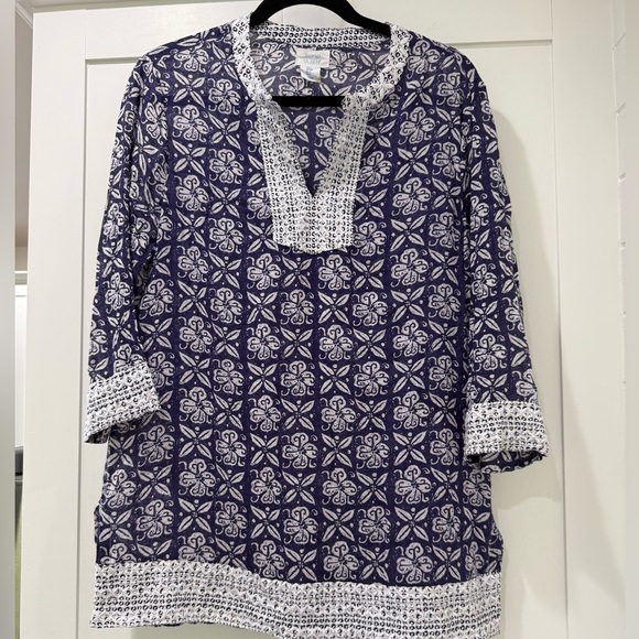 Sigrid Olsen Tops - Sigrid Olsen Blue and White Tunic Top
